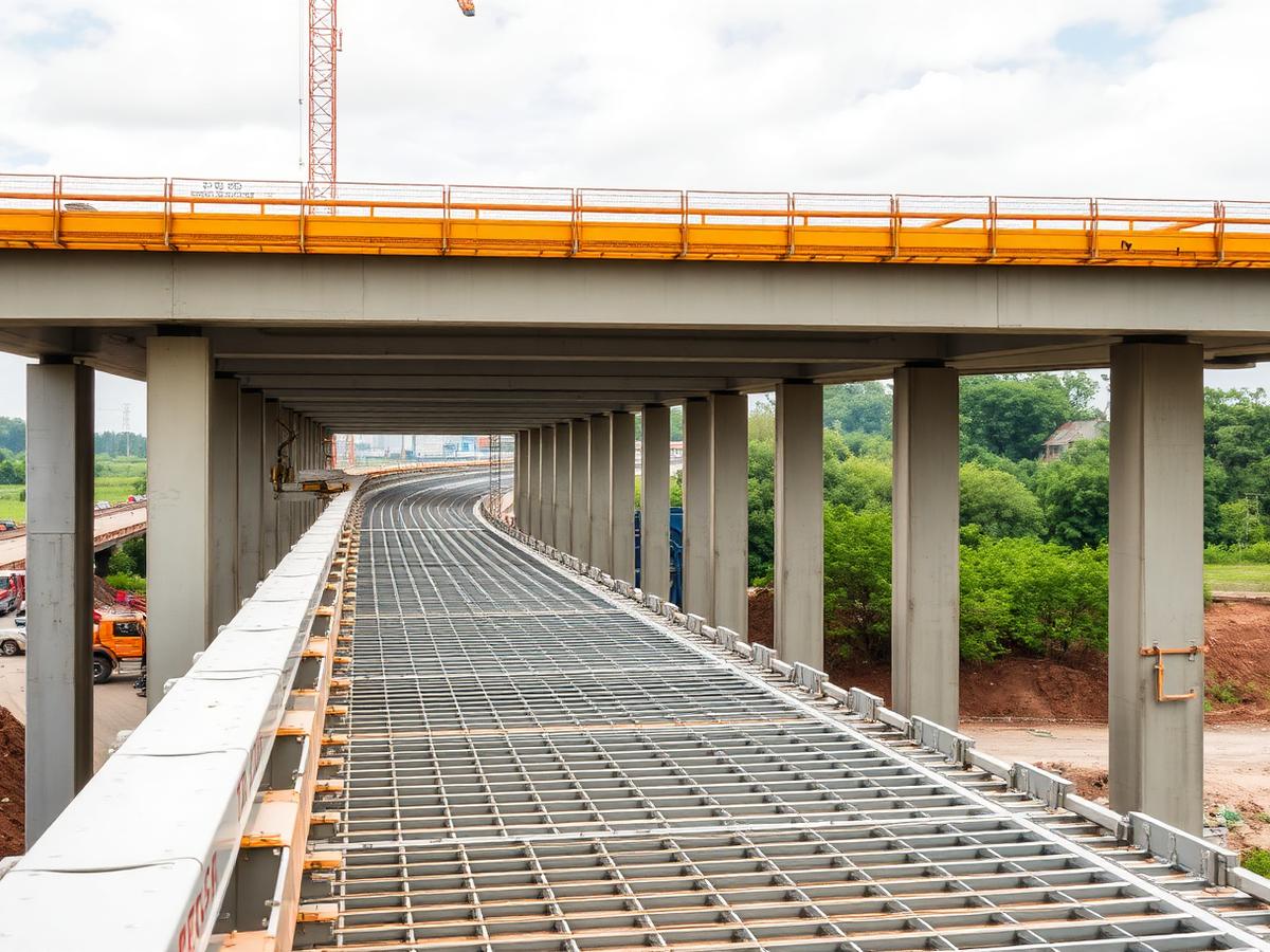 Completed steel bridge grid deck installed on a highway structure